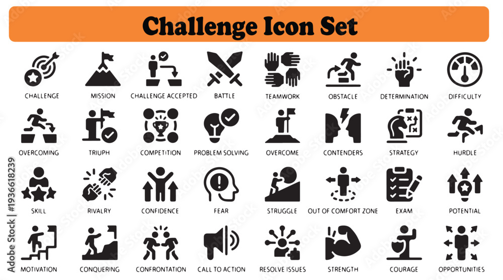 Obraz premium Challenge Icon Set Collection on White Background