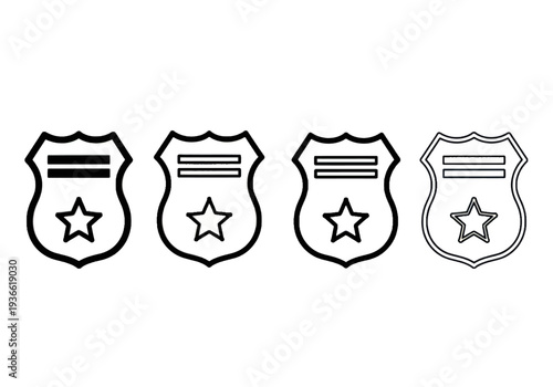 Set of four different badge icons with star and lines on plain white background, Vector illustration