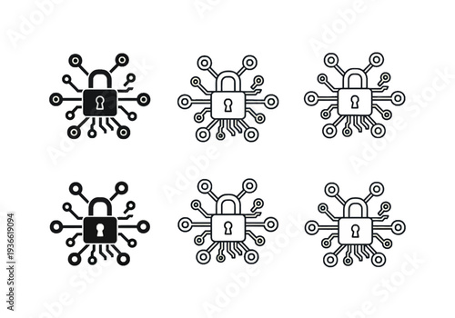 Secure lock icons set in various styles on white background, symbolizing security and safety