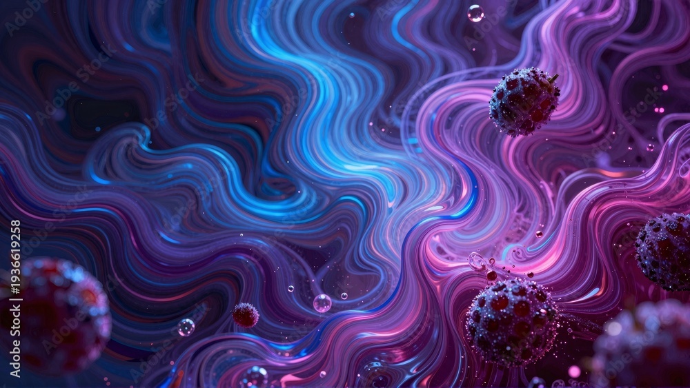 Obraz premium Vibrant nebula with blue and purple swirls and tiny white orbs floating amidst the cosmic waves