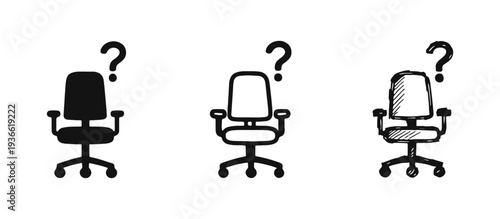 Job vacancy icon set. Recruitment, hiring, and employment concept with office chair and question mark.
