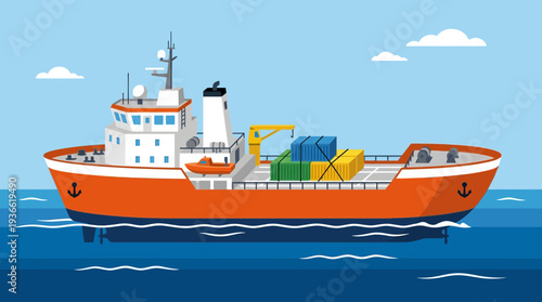 Cargo Ship Sailing on Water with Containers