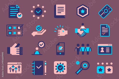 Collection of diverse business and technology related flat vector icons