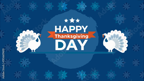 Happy thanksgiving day greeting with turkeys and snowflake background