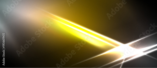 Bright light streaks across dark background. Golden glow radiates from central point, creating dynamic visual effect.