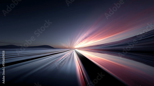 Digital landscape with fast-moving lines . Long speed streaks with subtle glow. Gold light flash spotlight backdrop with sunlight shine.