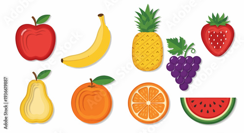 Colorful Cartoon Fruits - Apple, Banana, Pear, and Orange