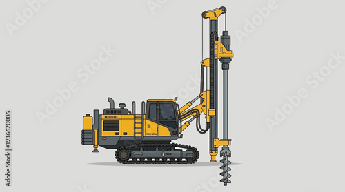 Yellow drilling rig machine on tracks, illustration