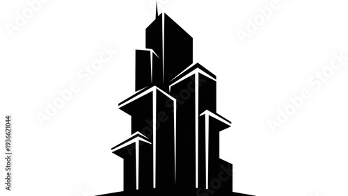Modern Skyscraper Silhouette with Geometric Design.