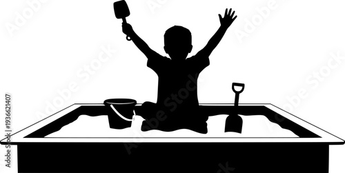 Children Playing in Sandbox Silhouette Set - Park Playground and Summer Activity Vector