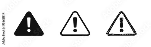 Warning or caution sign with exclamation mark icon set.