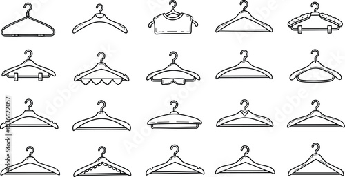 Clothes Hanger Line Art Icon Set � Wardrobe Fashion Hook Graphic Bundle