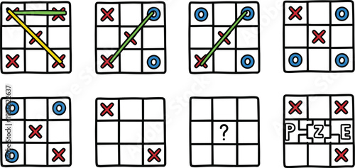 Tic Tac Toe Game Board Icon Set � XO Noughts Crosses Puzzle Grid Graphic Bundle
