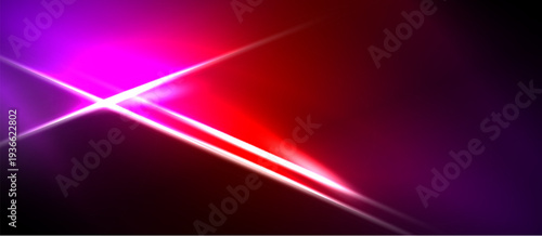 Abstract vibrant light streaks intersect. Deep blacks contrast bright magenta, red hues. Dynamic energy radiates from central point.