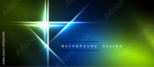 Abstract vibrant background. Bright lines create starburst effect. Gradient transitions from green to blue. Modern design element.