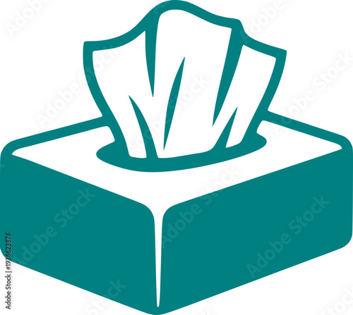 Tissue box vector icon. Teal monochrome illustration of a facial tissue dispenser. Concept for hygiene, cold and flu season, allergies, or cleaning.