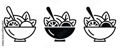 Salad bowl black icon for healthy diet, representing fresh vegetables, balanced nutrition, and clean eating, perfect for food apps