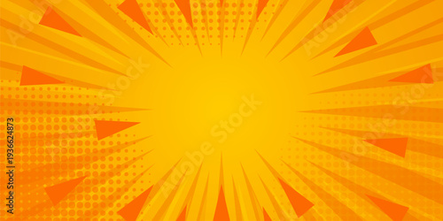 Halftone Pop Art Style Star Explosion Pattern Cartoon Background, Vintage Tone Light Effect Vector illustration wow banner with gradient design