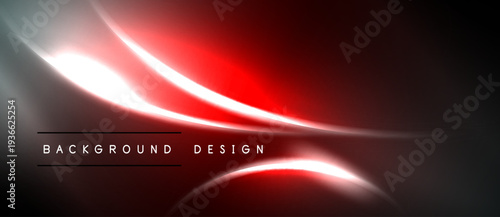 Abstract background features flowing lines, red, silver, white hues. Modern design with dark space, dynamic curves.