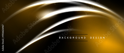 Abstract golden lines over black background. Smooth curves create dynamic visual effect. Minimalist design suitable for digital projects.
