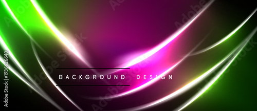 Vibrant neon lines create abstract background. Colors blend, forming dynamic, futuristic design. Black space dominates top, bottom areas.