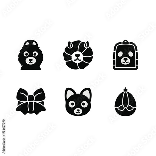 Cute animal faces and bow icons.