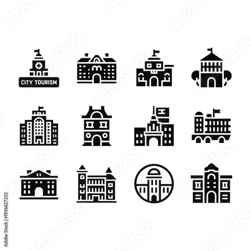 Black and white city hall buildings.