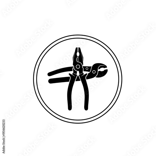 Pliers Tool Icon Black White Illustration.