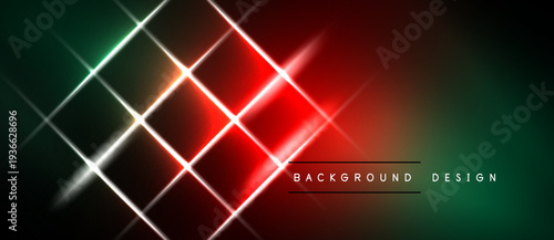 Abstract neon lines create dynamic grid pattern. Red, green hues dominate, offering modern aesthetic. Background suitable digital projects.