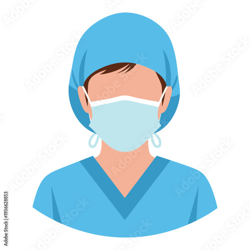 Cartoon illustration of a medical professional wearing a surgical mask and cap icon