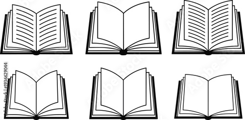 Open book icon set reading education textbook literature knowledge study library symbol vector illustration collection isolated on white background