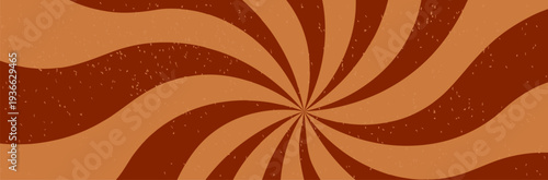 Spiral Candy Whirloop Background, Chocolate Ice Cream Swirl Pattern. Graphic Wavy Lolipop Bg. Vector Sweet Twist Background. Retro Brown Radial Sunburst Banner. Abstract Groovy Illustration.