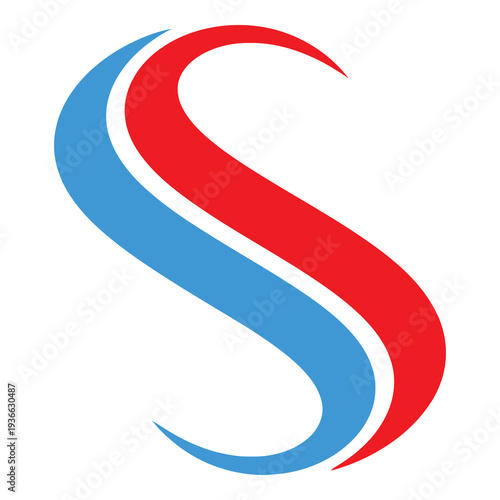 Red and blue swirly graphic design element isolated on white background icon