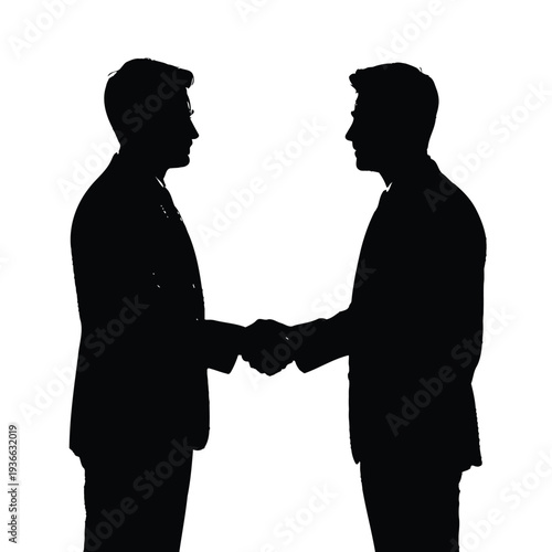 Two men in suits shaking hands depicted as a black silhouette