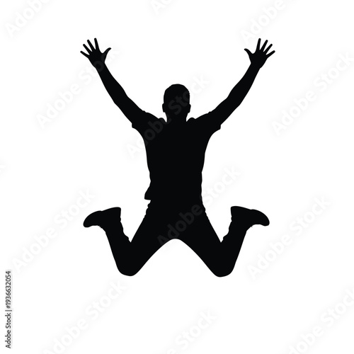 Silhouette of a person jumping with arms raised in celebration