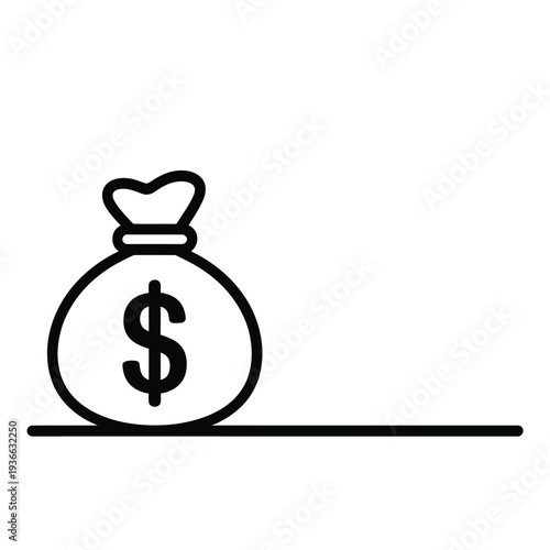 Simple black and white illustration of a money bag with a dollar sign