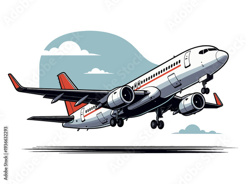 commercial passenger airplane taking off from runway, representing air travel, aviation industry, transportation, and global tourism generative ai vector illustration. 