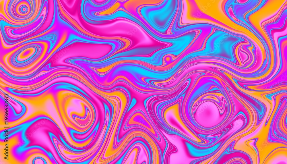 Obraz premium Rainbow swirling pattern with vivid neon pink, orange and blue tones. Excellent for vibrant print design, retro-futuristic UI or energetic abstract backdrops. Vibrant graphic abstract wallpaper