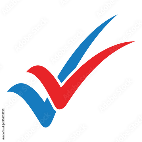 Red and blue checkmark symbol for approval and confirmation purposes icon