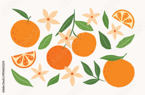 Seamless orange fruit pattern with leaves and citrus design