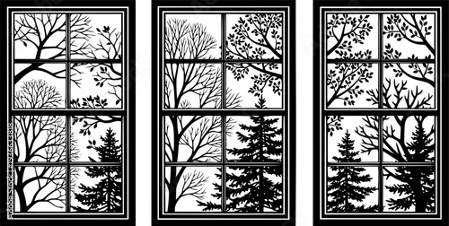 Silhouette of window and tree branches. Gobo mask