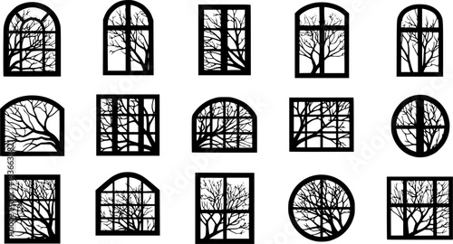 Silhouette of window and tree branches. Gobo mask