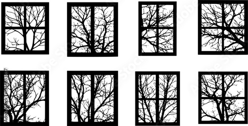 Silhouette of window and tree branches. Gobo mask