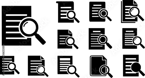 document with magnifying glass icon on transparent background for web and graphic design