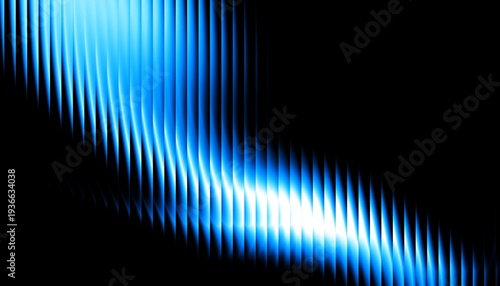 3d render, dynamic abstract geometric stripes in blue and white gradient on a black background. Contrast vertical lines on black background