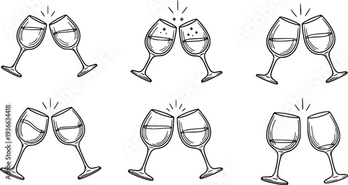 clinking wine glasses hand drawn vector sketch