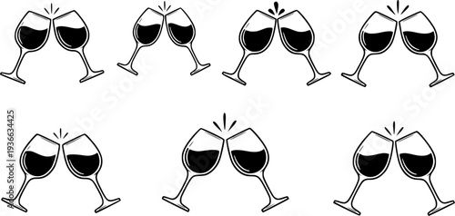 clinking wine glasses hand drawn vector sketch