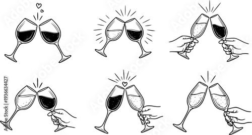 clinking wine glasses hand drawn vector sketch