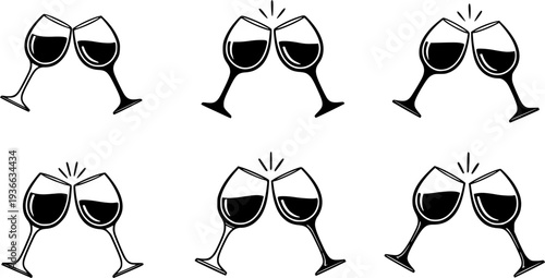clinking wine glasses hand drawn vector sketch