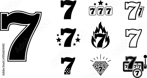 Lucky 7 icons set simple vector. Casino slot